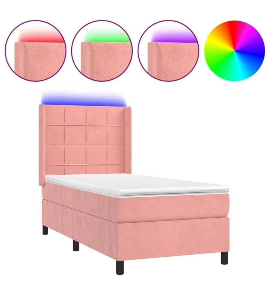 Boxspringbett mit Matratze & LED Rosa 90x200 cm Samt