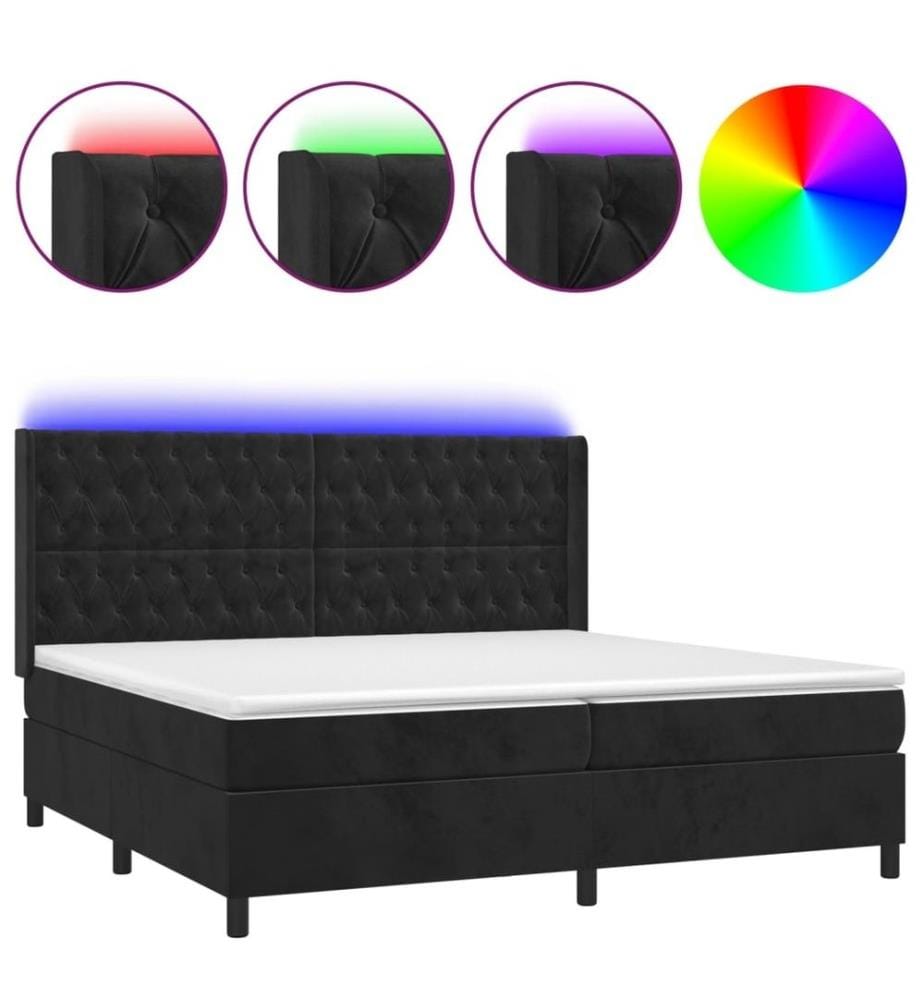 Boxspringbett mit Matratze & LED Schwarz 200x200 cm Samt