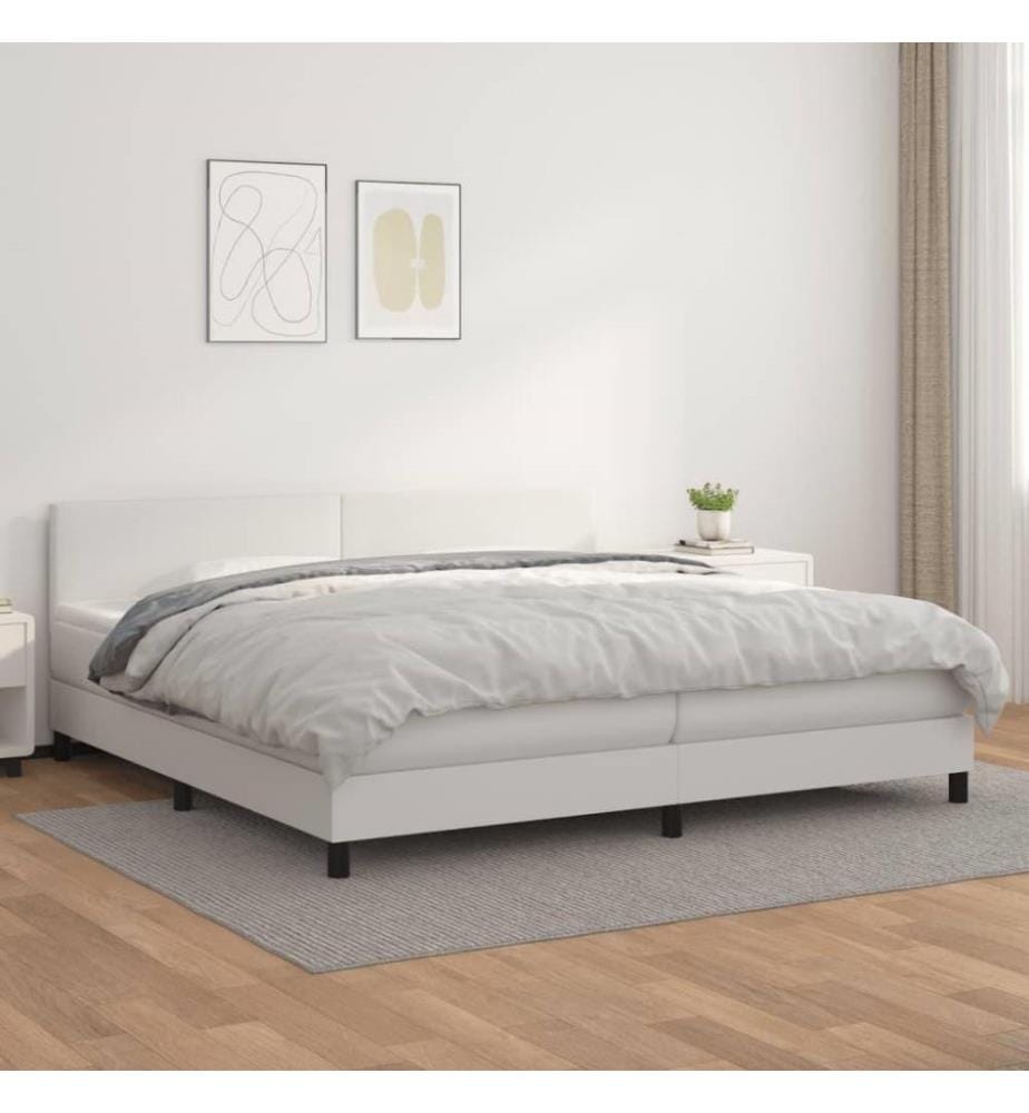 Boxspringbett mit Matratze Weiss 200x200 cm Kunstleder