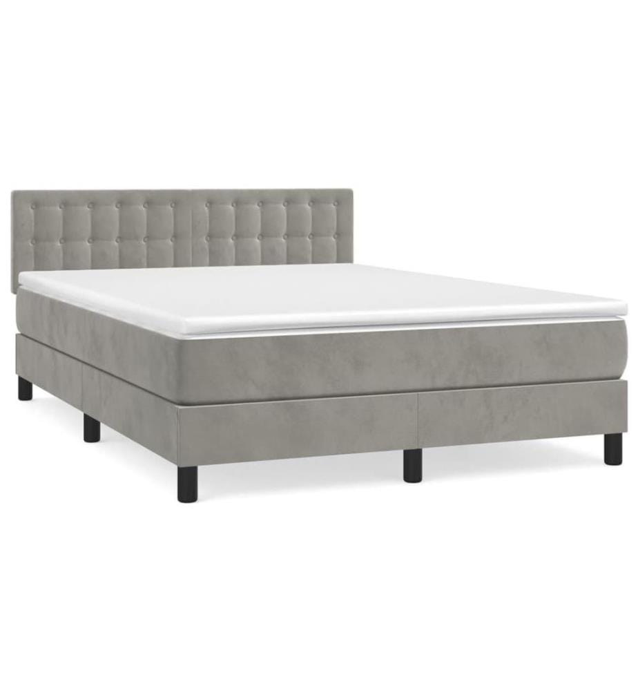 Boxspringbett mit Matratze Hellgrau 140x200 cm Samt