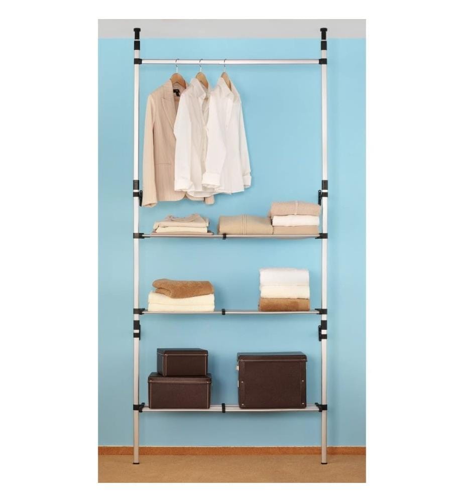 Système de garde-robe télescopique barres et étagère Aluminium