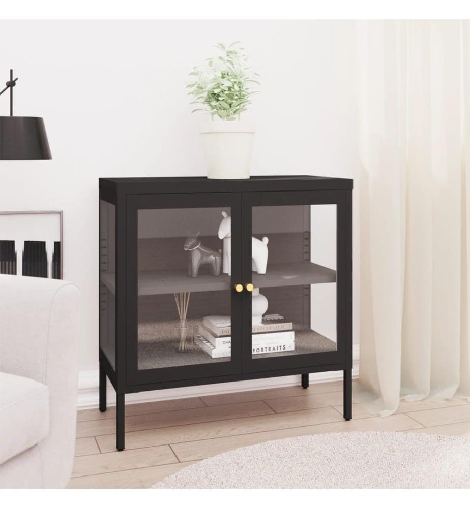 Sideboard Schwarz 70x35x70 cm Stahl und Glas