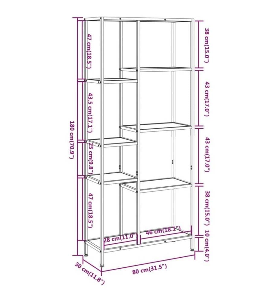 Bücherregal 80x30x180 cm Stahl und Holzwerkstoff