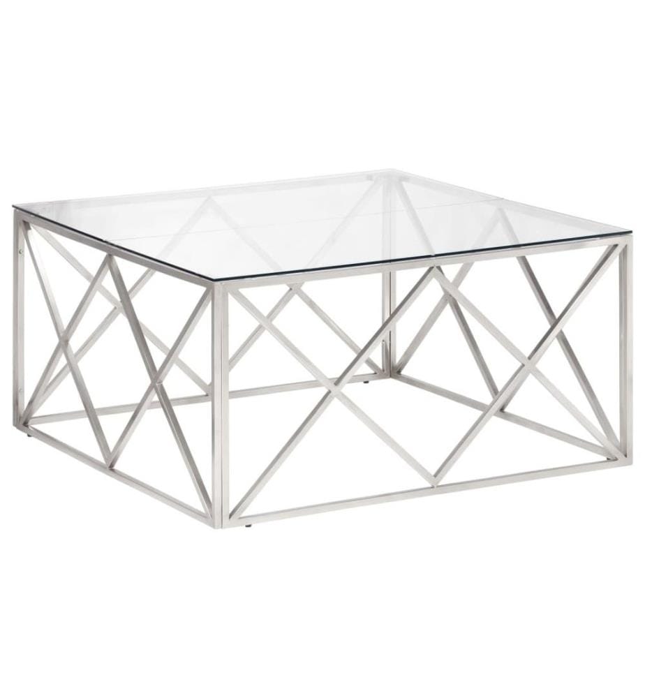 Table basse argenté acier inoxydable et verre trempé