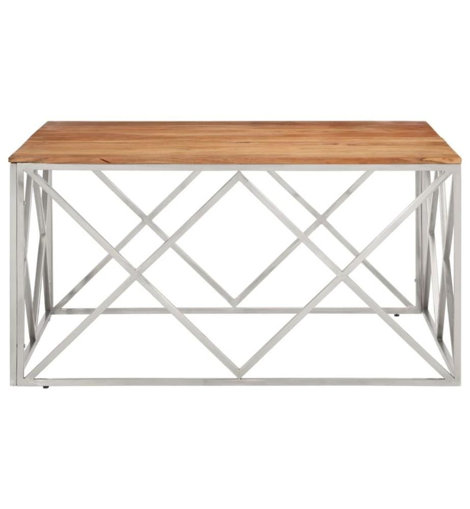 Table basse argenté acier inoxydable et bois massif d'acacia