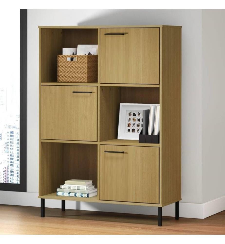 Bücherregal OSLO Metallbeine Braun 90x35x128,5 cm Massivholz