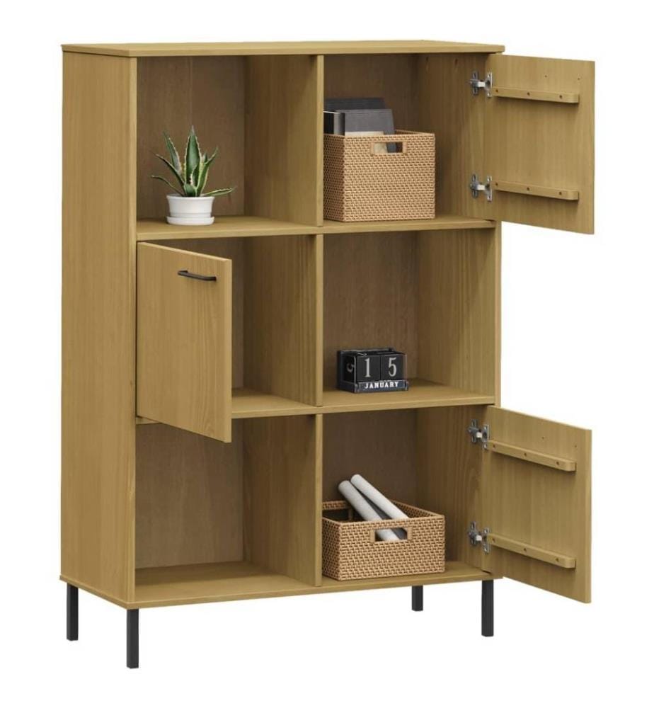 Bücherregal OSLO Metallbeine Braun 90x35x128,5 cm Massivholz