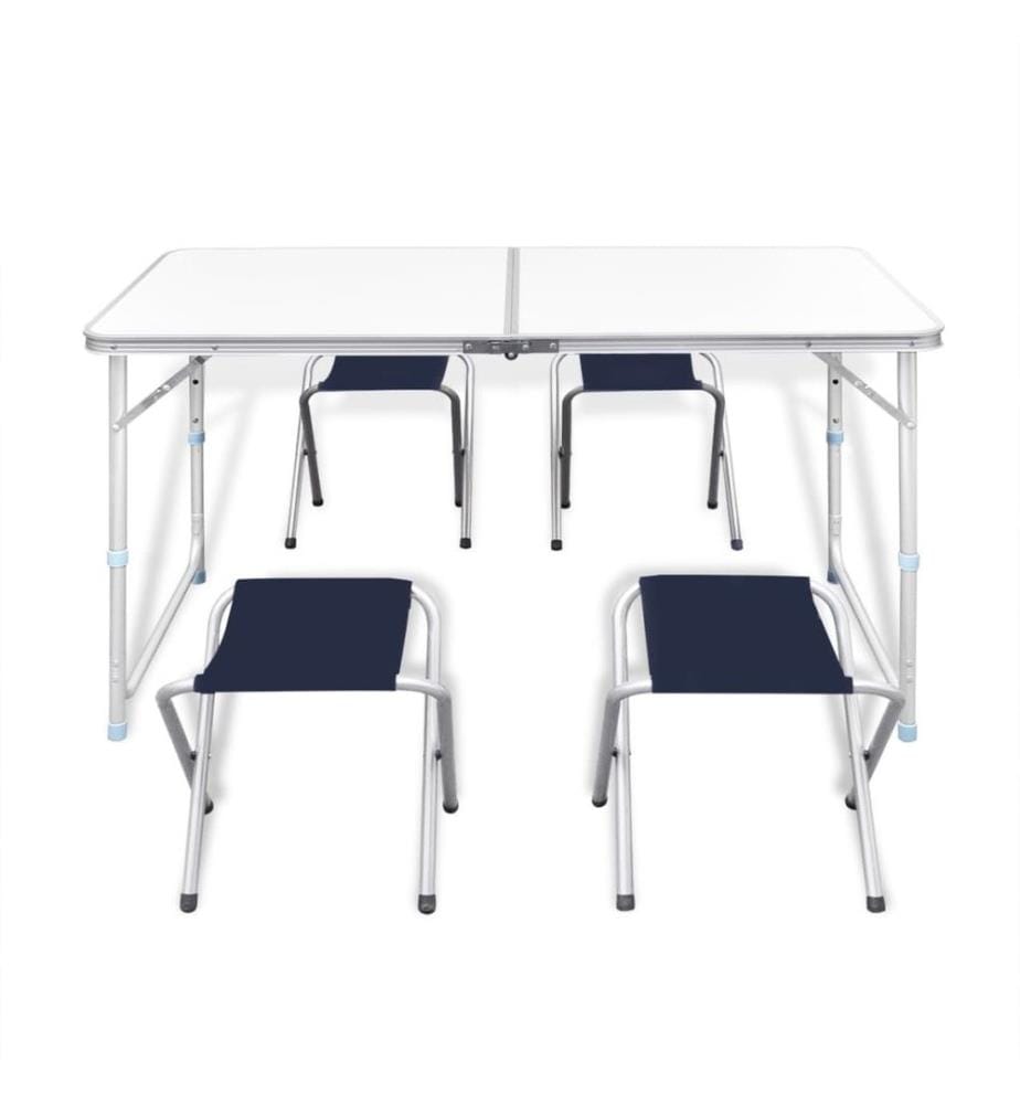 Campingtisch mit 4 Klappstühlen höhenverstellbar Aluminium 120 x 60 cm