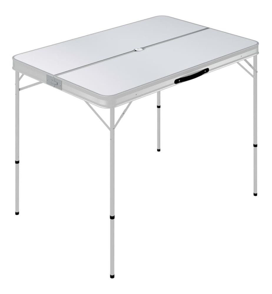 Table de camping pliable avec 2 bancs Aluminium Blanc