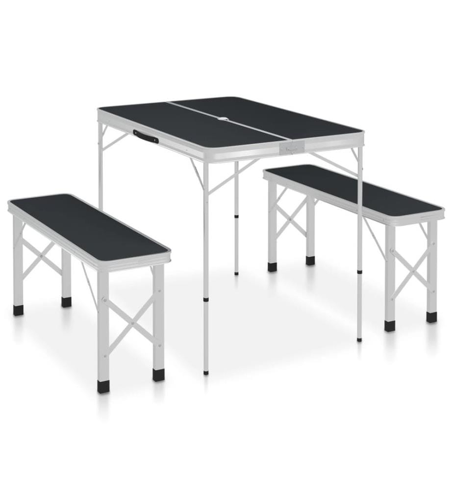 Klappbarer Campingtisch mit 2 Sitzbänken Aluminium Grau