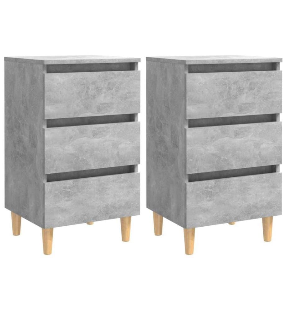 Tables de chevet avec pieds en bois 2 pcs Gris béton 40x35x69cm