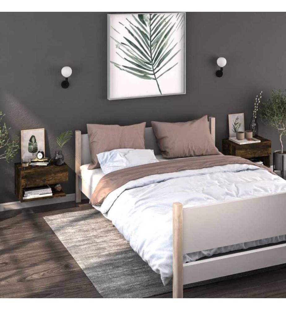 Tables de chevet murales 2 pcs Chêne fumé