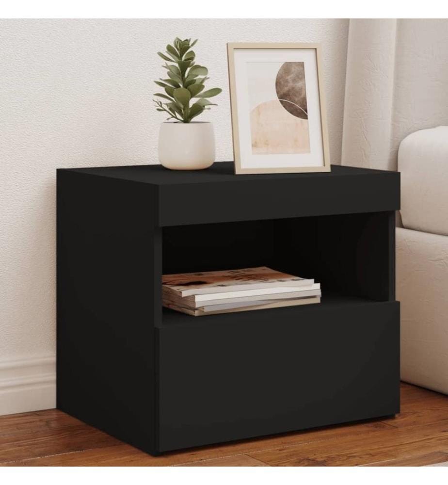 Tables de chevet avec lumières LED 2 pcs noir 50x40x45 cm