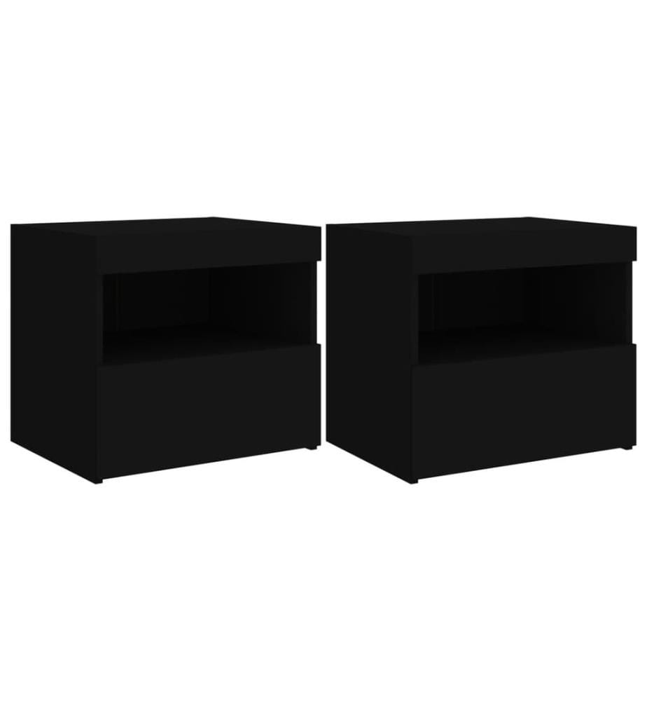 Tables de chevet avec lumières LED 2 pcs noir 50x40x45 cm