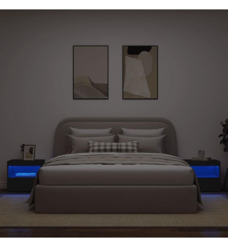 Tables de chevet avec lumières LED 2 pcs noir 50x40x45 cm