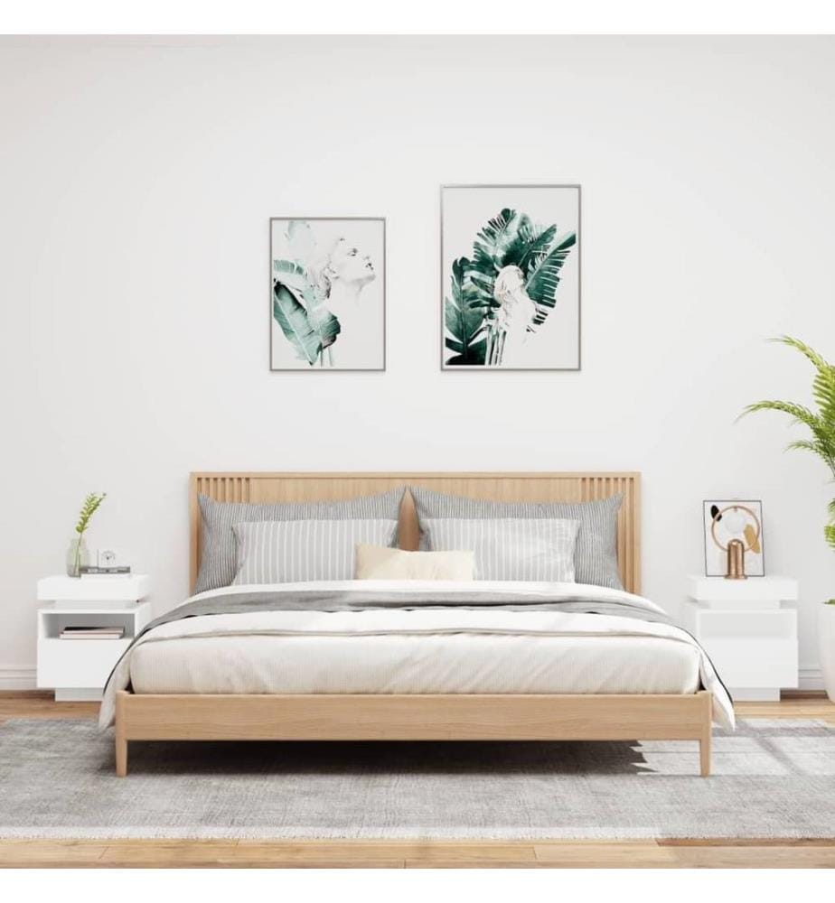 Nachttische mit LED-Leuchten 2 Stk. Weiss 40x39x48,5 cm