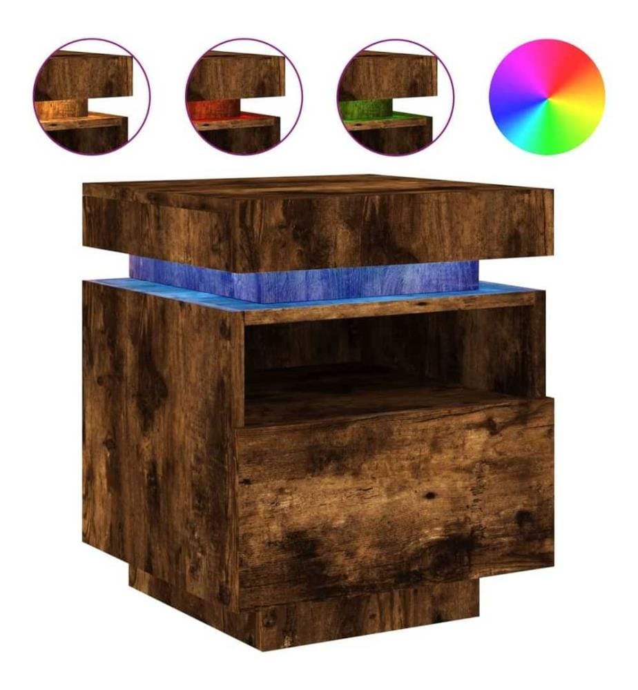 Nachttisch mit LED-Leuchten Räuchereiche 40x39x48,5 cm