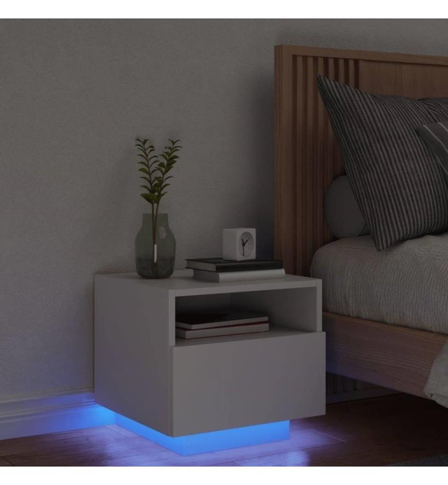 Nachttisch mit LED-Leuchten Weiss 40x39x37 cm