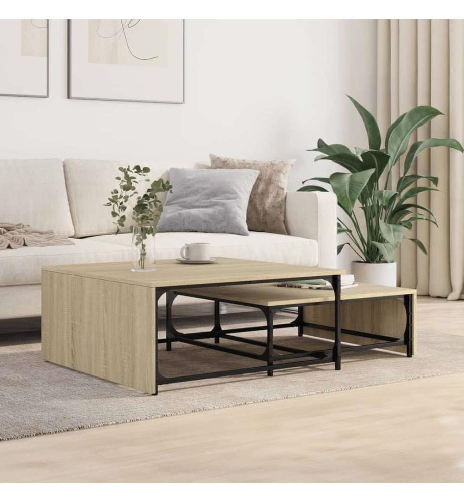 Tables basses gigognes 2 pcs chêne sonoma bois ingénierie métal
