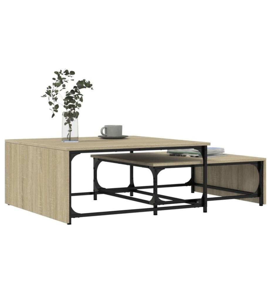 Tables basses gigognes 2 pcs chêne sonoma bois ingénierie métal