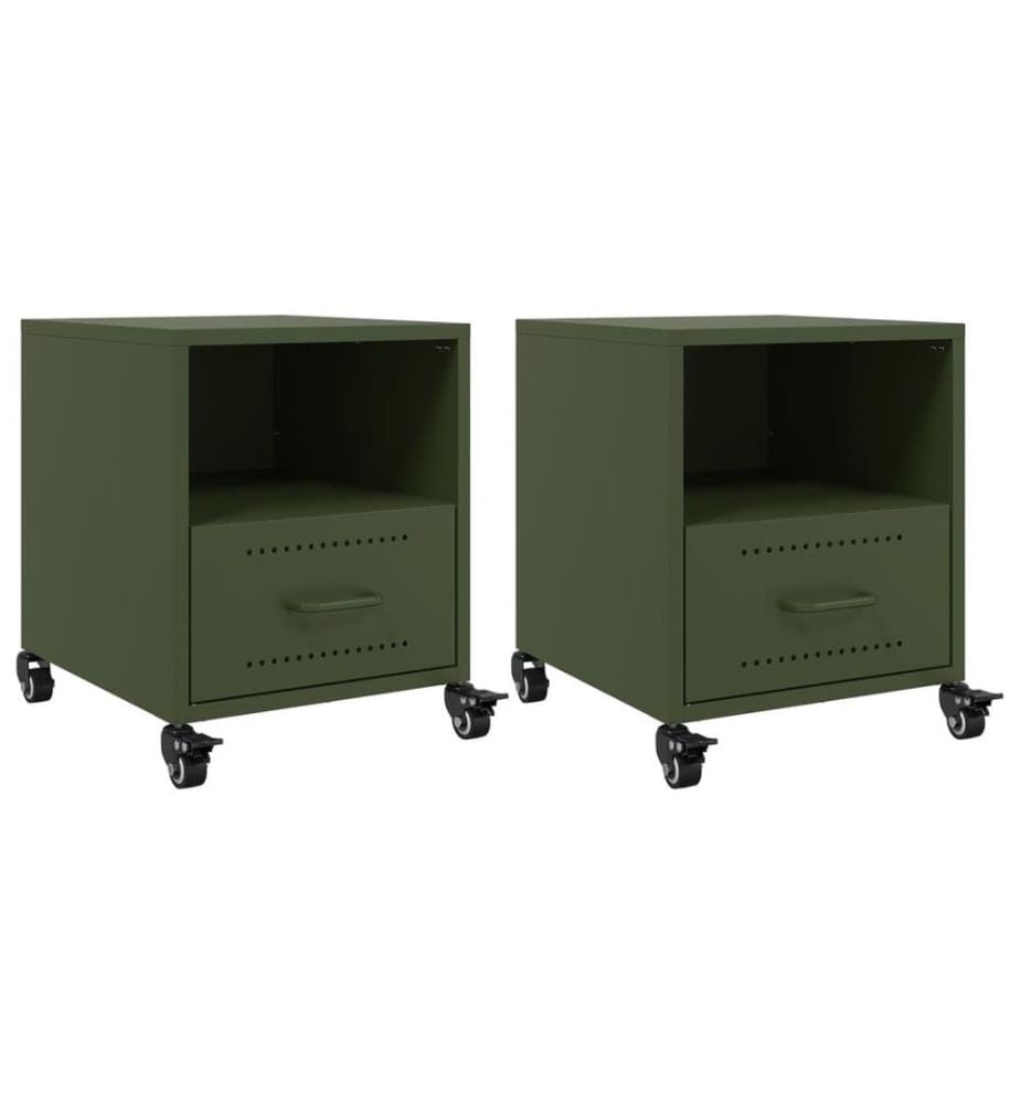 Tables de chevet 2 pcs vert olive 36x39x43,5 cm acier