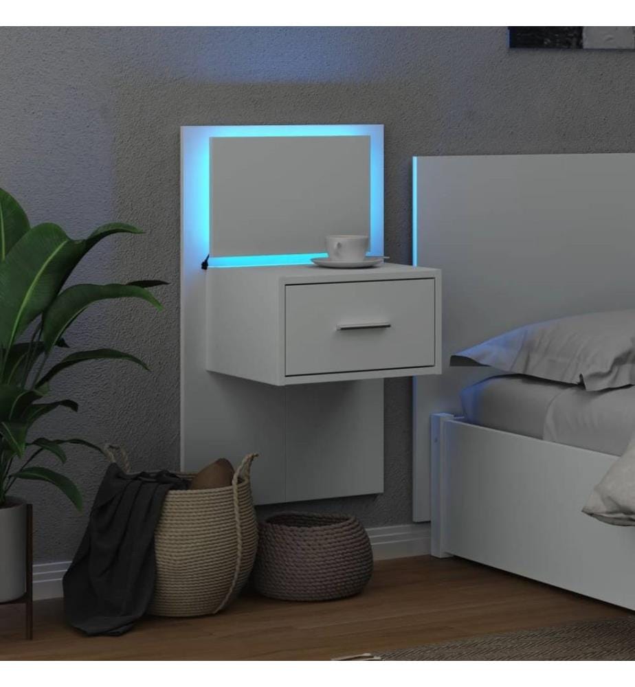 Wand-Nachttisch mit LED-Leuchten Weiss