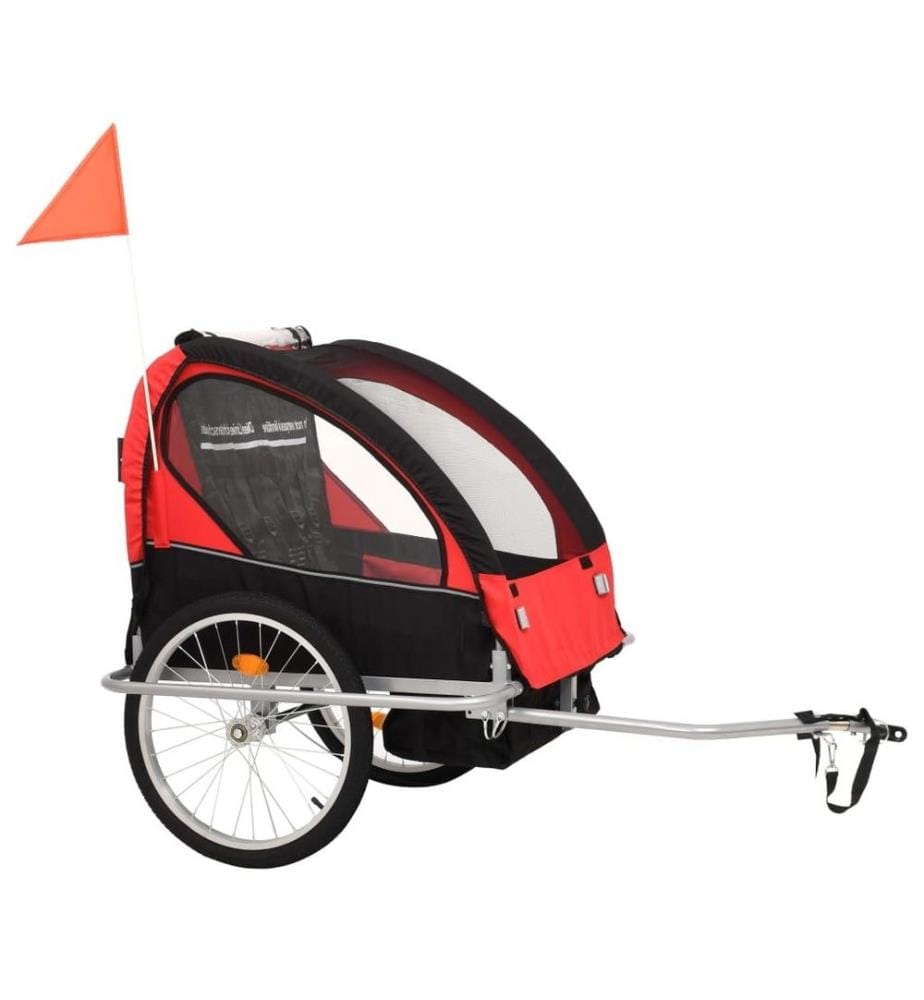 Remorque de vélo et poussette 2-en-1 noir et rouge