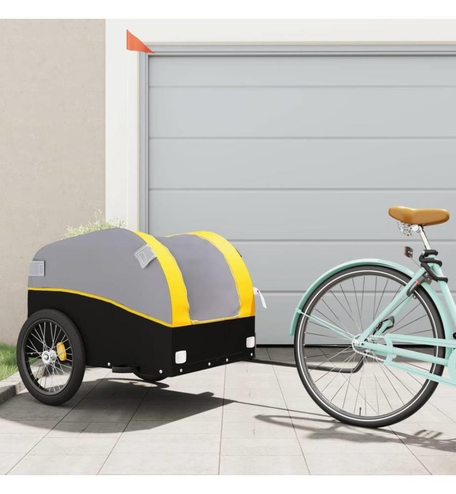 Remorque de vélo noir et jaune 45 kg fer