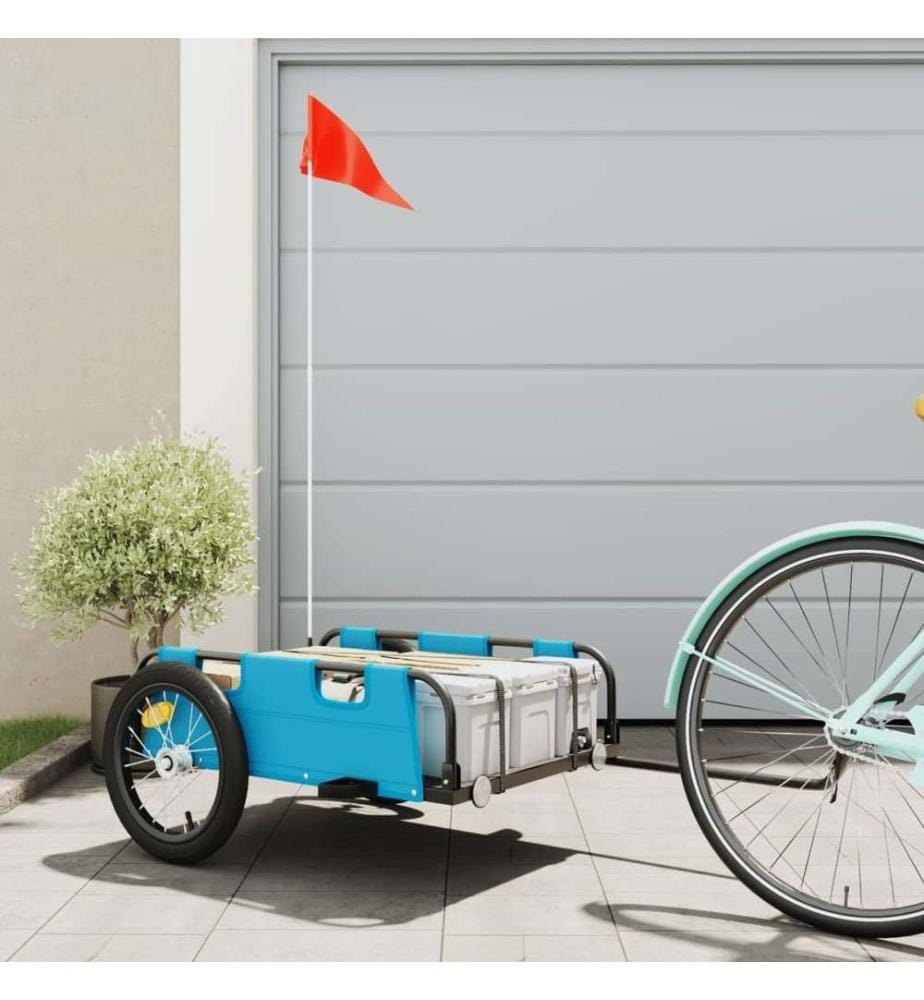 Remorque de vélo bleu tissu oxford et fer