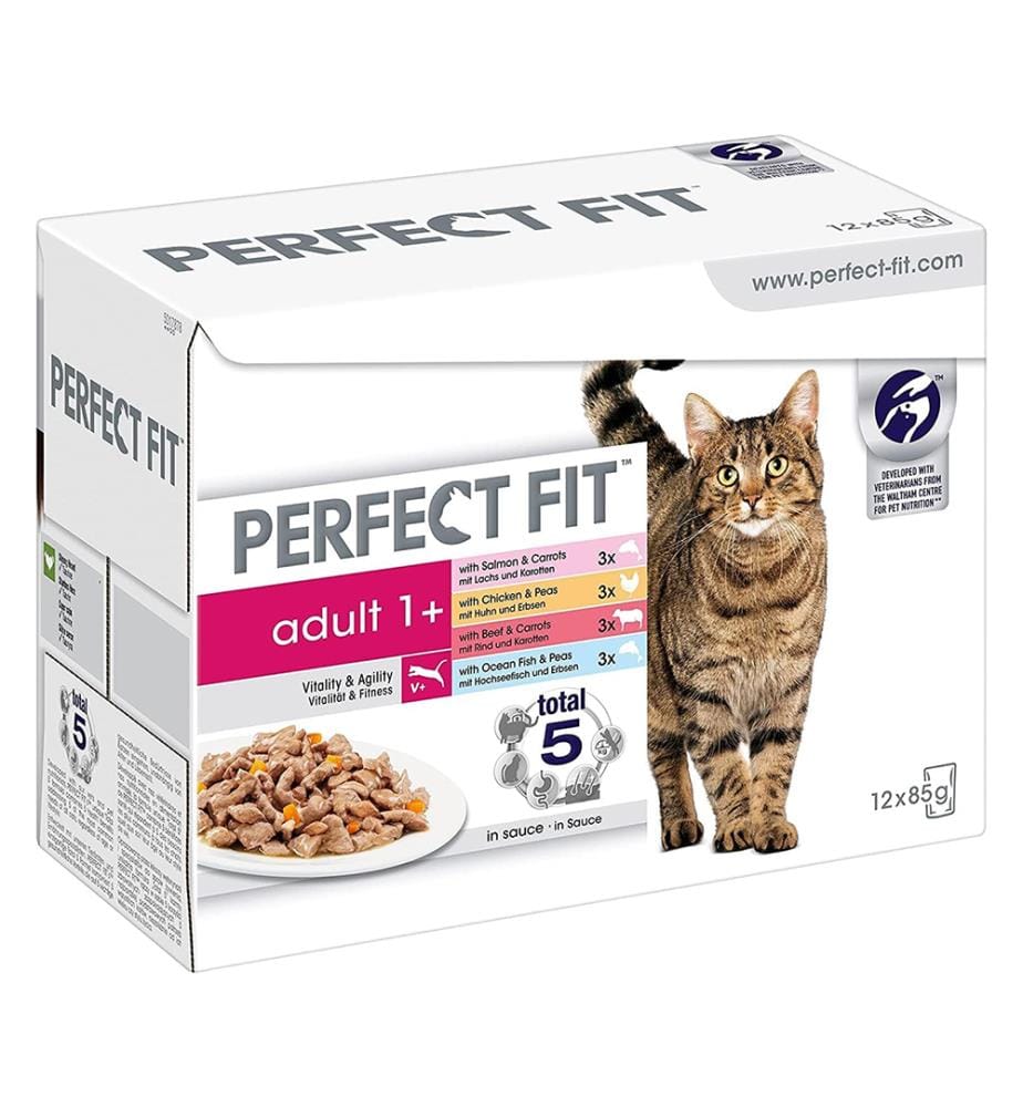 13x – Katzenfutter-Multipack in Beuteln „Indoor“ mit Huhn & Gemüse, Lachs & Möhren in Sosse, 4x 85 g","detected_source_language":"FR