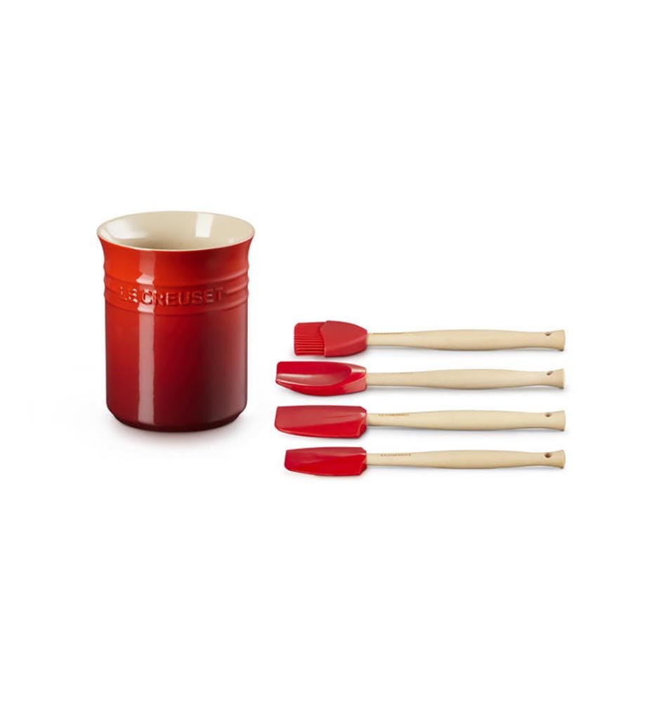 Pot à Ustensiles avec 4 Spatules Création - Rouge