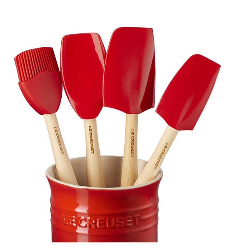 Pot à Ustensiles avec 4 Spatules Création - Rouge