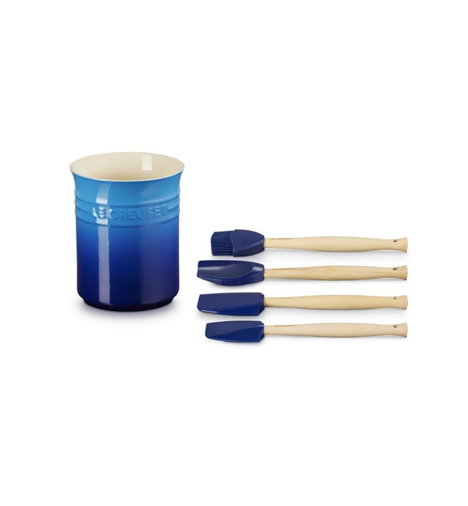 Pot à Ustensiles avec 4 Spatules Création - Bleu