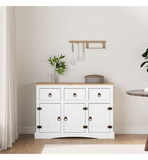 Sideboard Mexiko-Stil Kiefernholz Weiss 132x43x78 cm