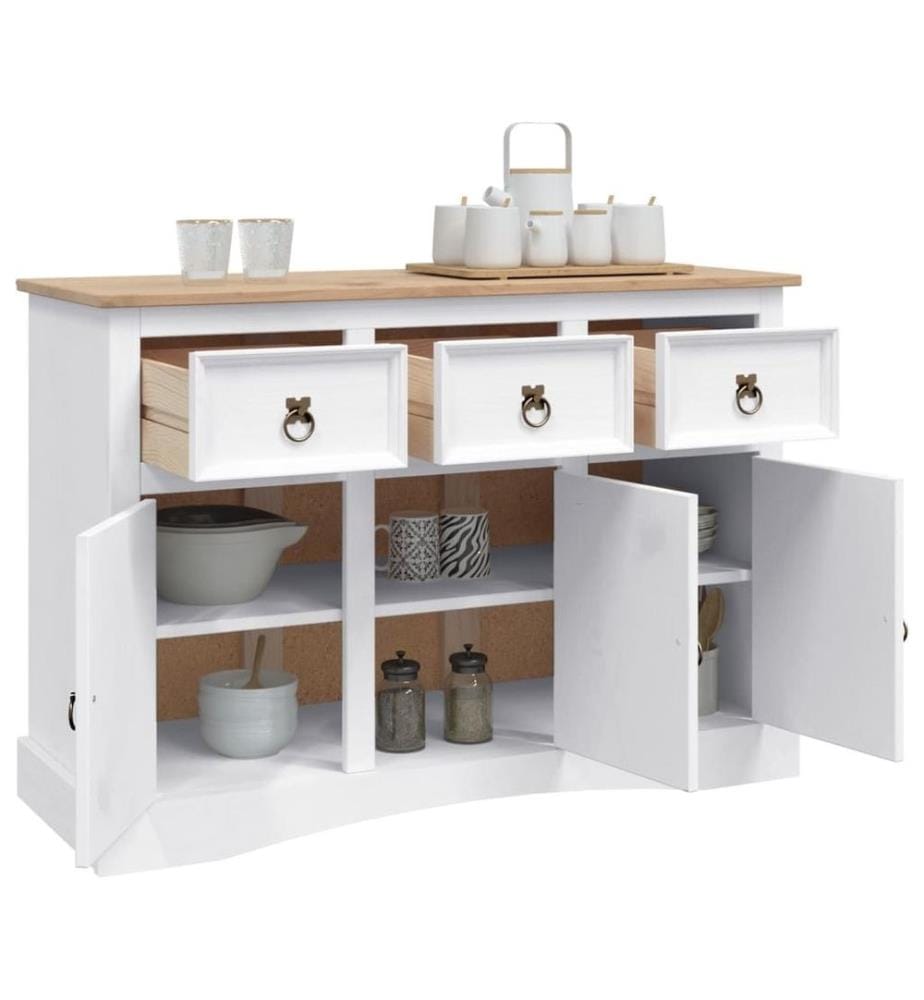 Sideboard Mexiko-Stil Kiefernholz Weiss 132x43x78 cm