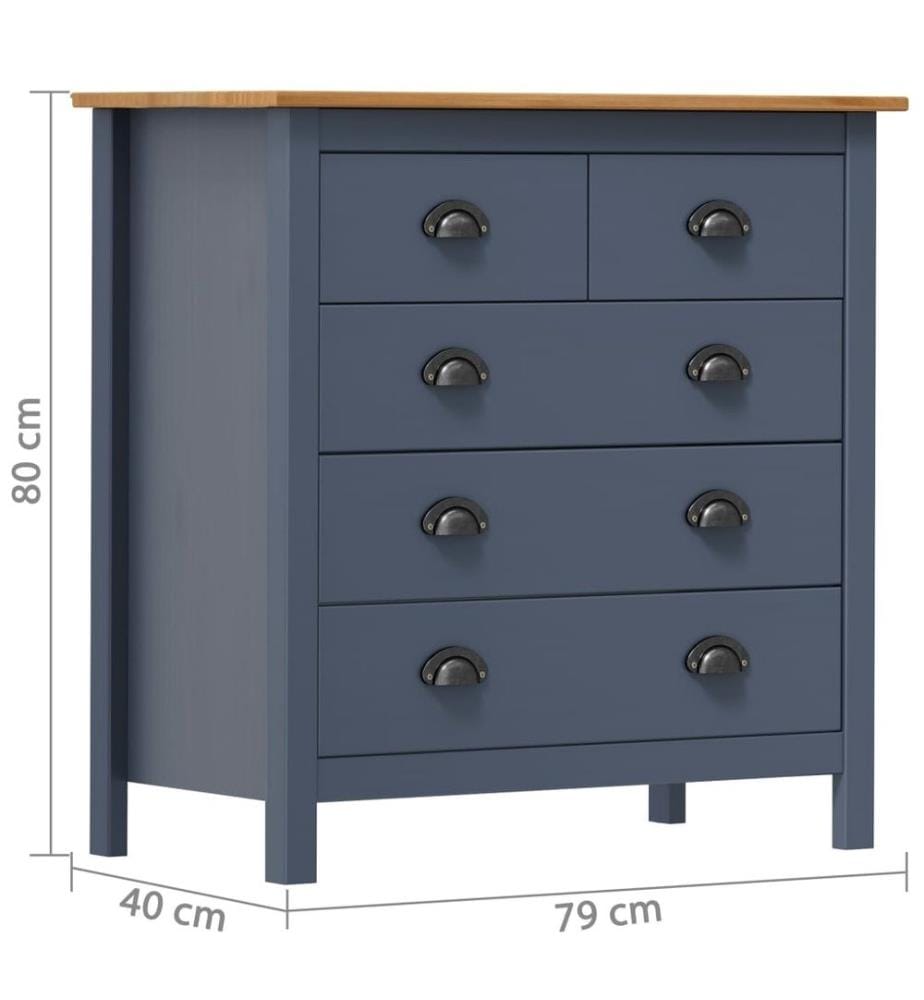 Sideboard Hill Grau 79x40x80 cm Massivholz Kiefer
