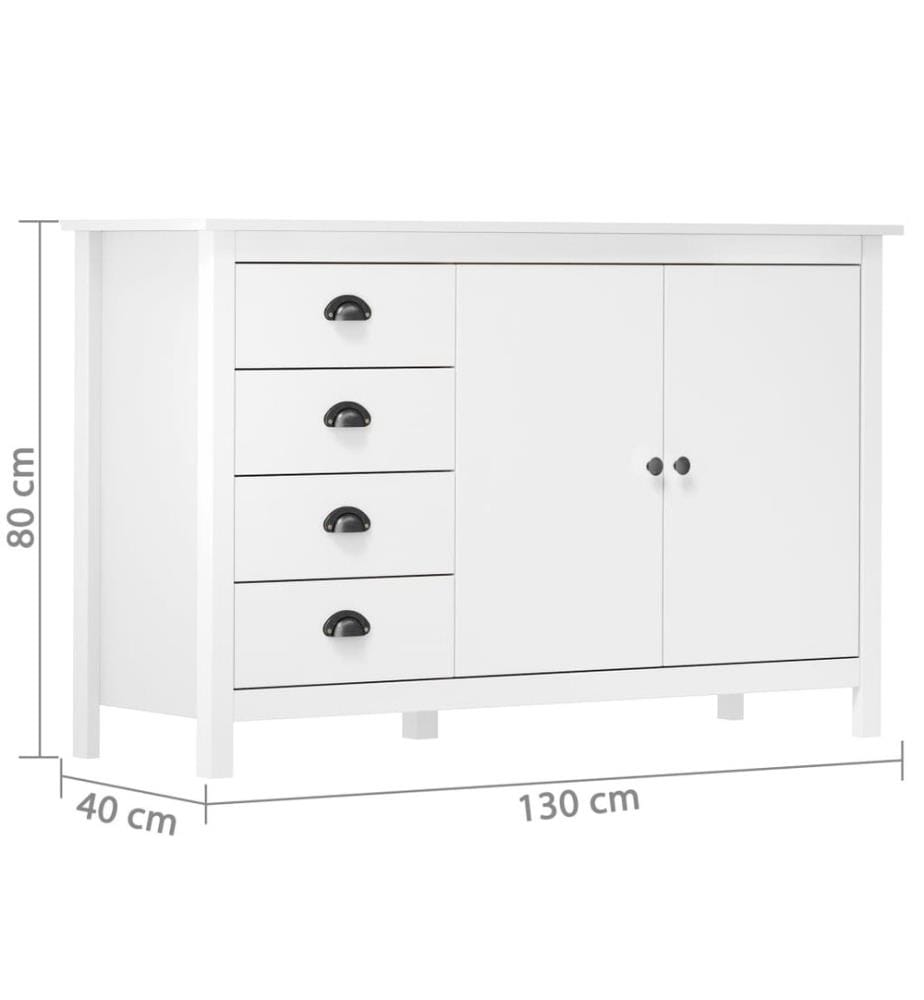 Sideboard Hill Weiss 130x40x80 cm Massivholz Kiefer