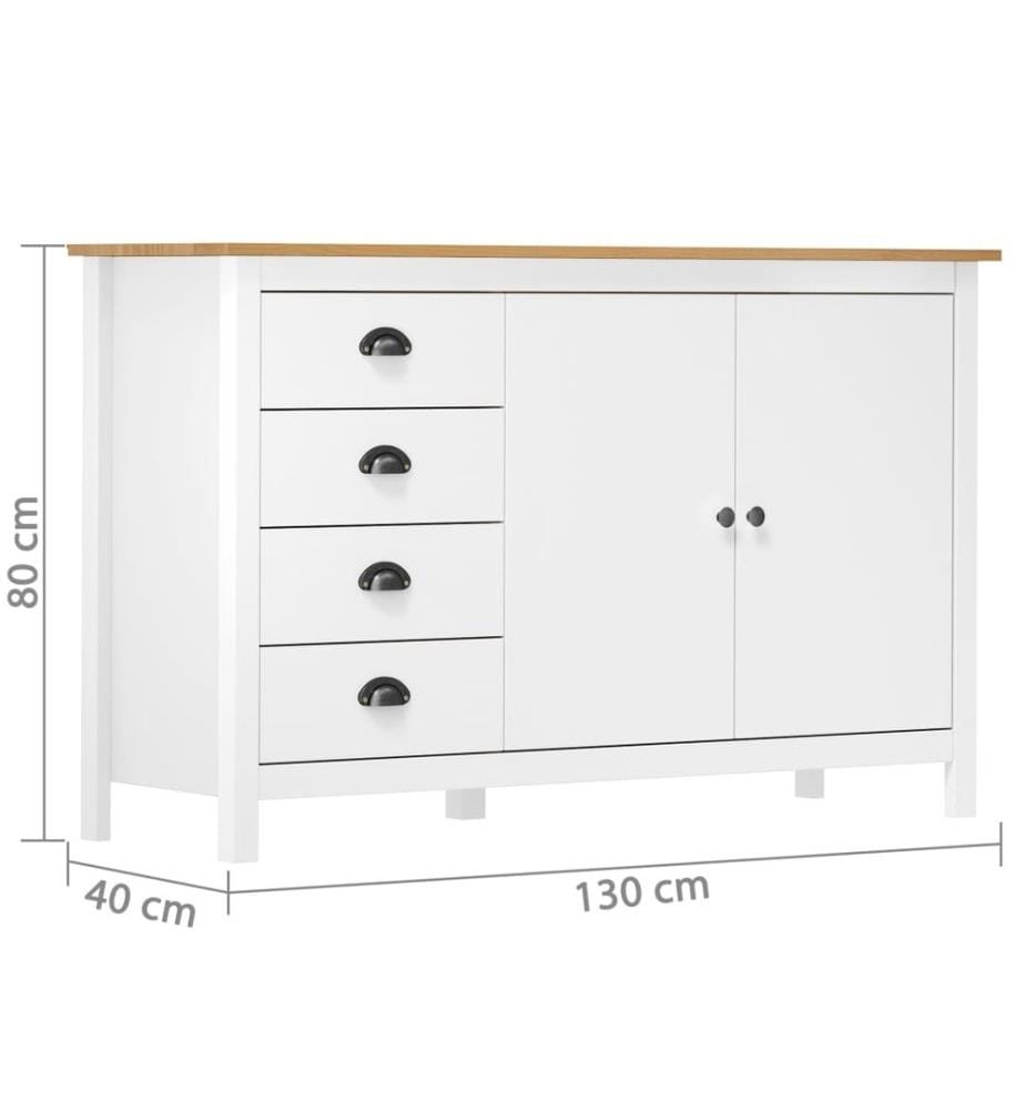 Sideboard Hill Weiss 130x40x80 cm Massivholz Kiefer
