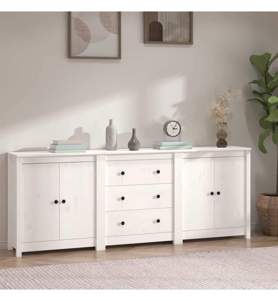 Sideboard Weiss 210x35x80 cm Massivholz Kiefer