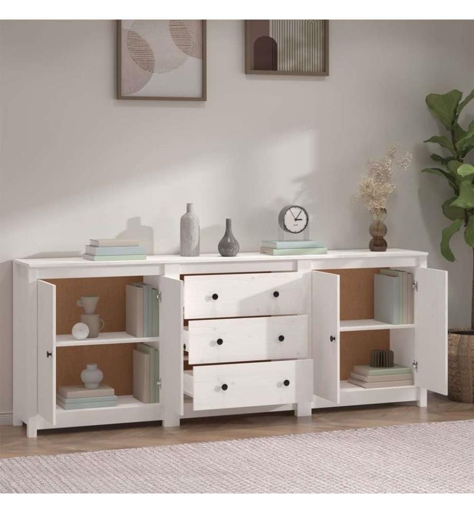 Sideboard Weiss 210x35x80 cm Massivholz Kiefer