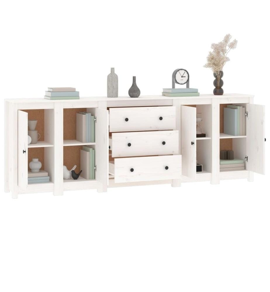 Sideboard Weiss 230x35x80 cm Massivholz Kiefer