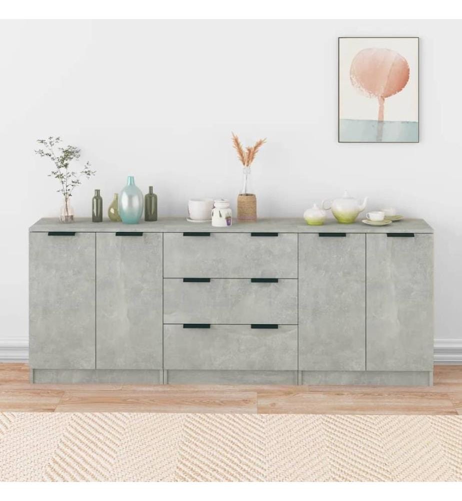 Buffets 3 pcs Gris béton Bois d'ingénierie