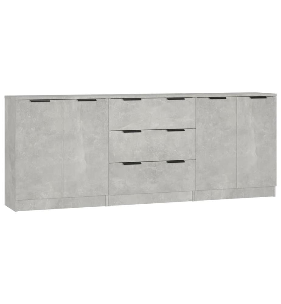 Buffets 3 pcs Gris béton Bois d'ingénierie