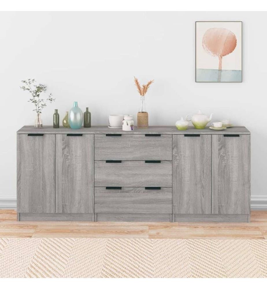 Buffets 3 pcs Sonoma gris Bois d'ingénierie