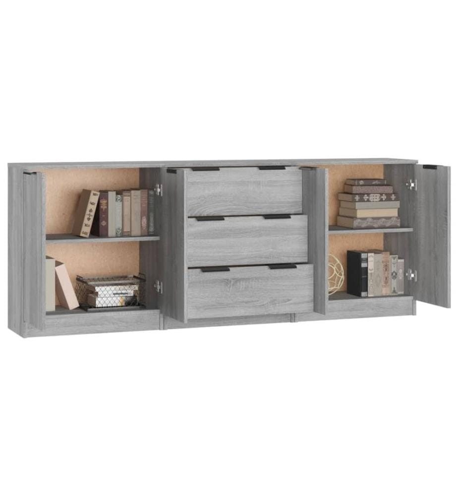 Buffets 3 pcs Sonoma gris Bois d'ingénierie