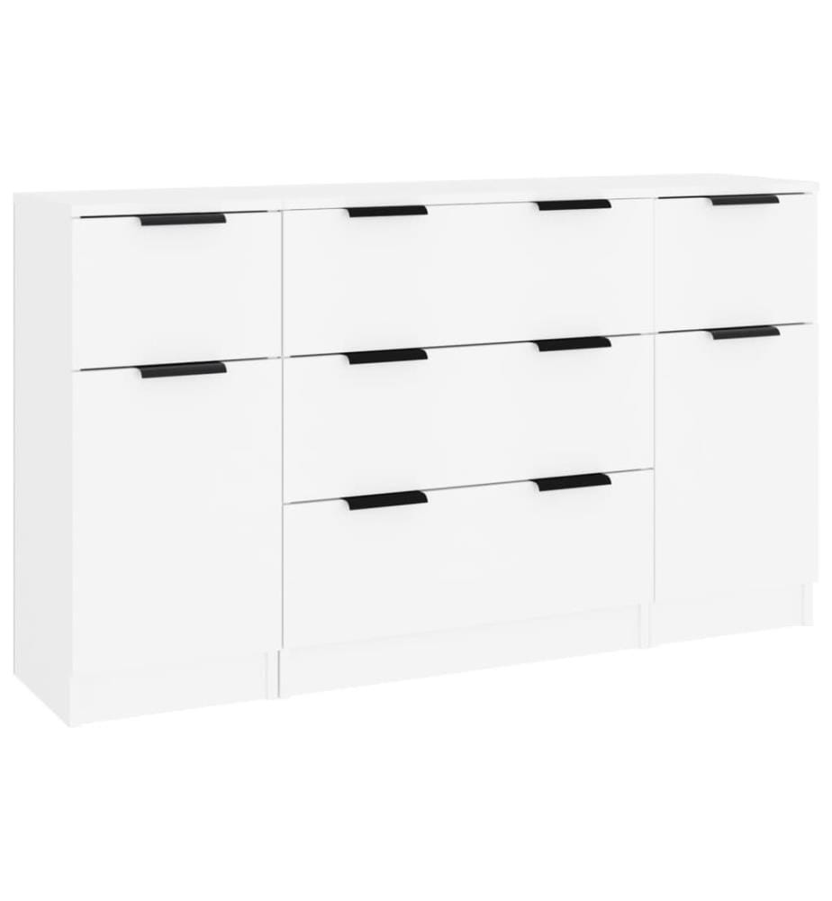 3-tlg. Sideboard-Set Weiss Holzwerkstoff