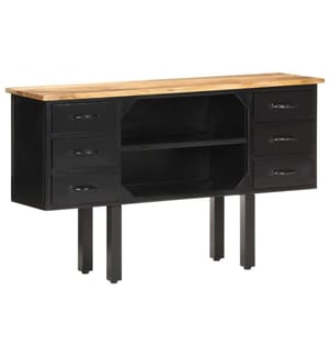 Sideboard 110x30x65 cm Raues Mango-Massivholz und Stahl