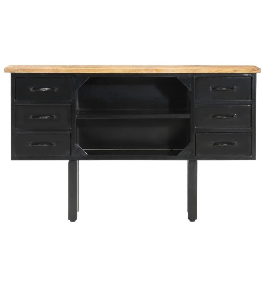 Sideboard 110x30x65 cm Raues Mango-Massivholz und Stahl