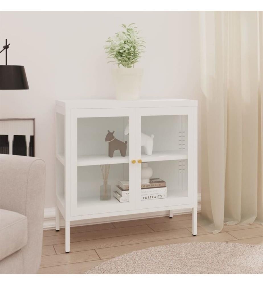 Sideboard Weiss 70x35x70 cm Stahl und Glas