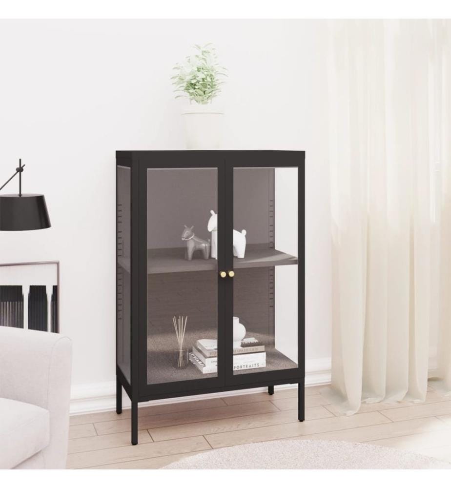Buffet Noir 75x35x105 cm Acier et verre